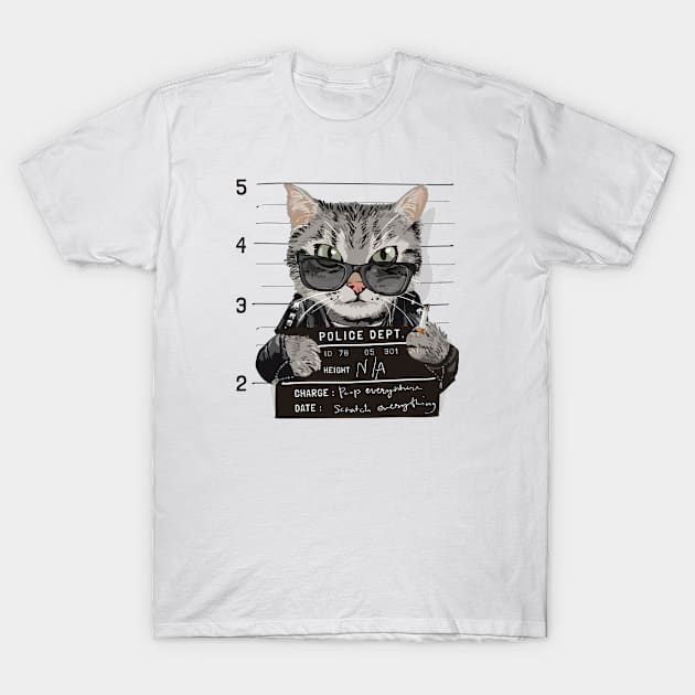 Arrested for Pooping Everywhere Cat Funny Mugshot T-Shirt by alexwestshop